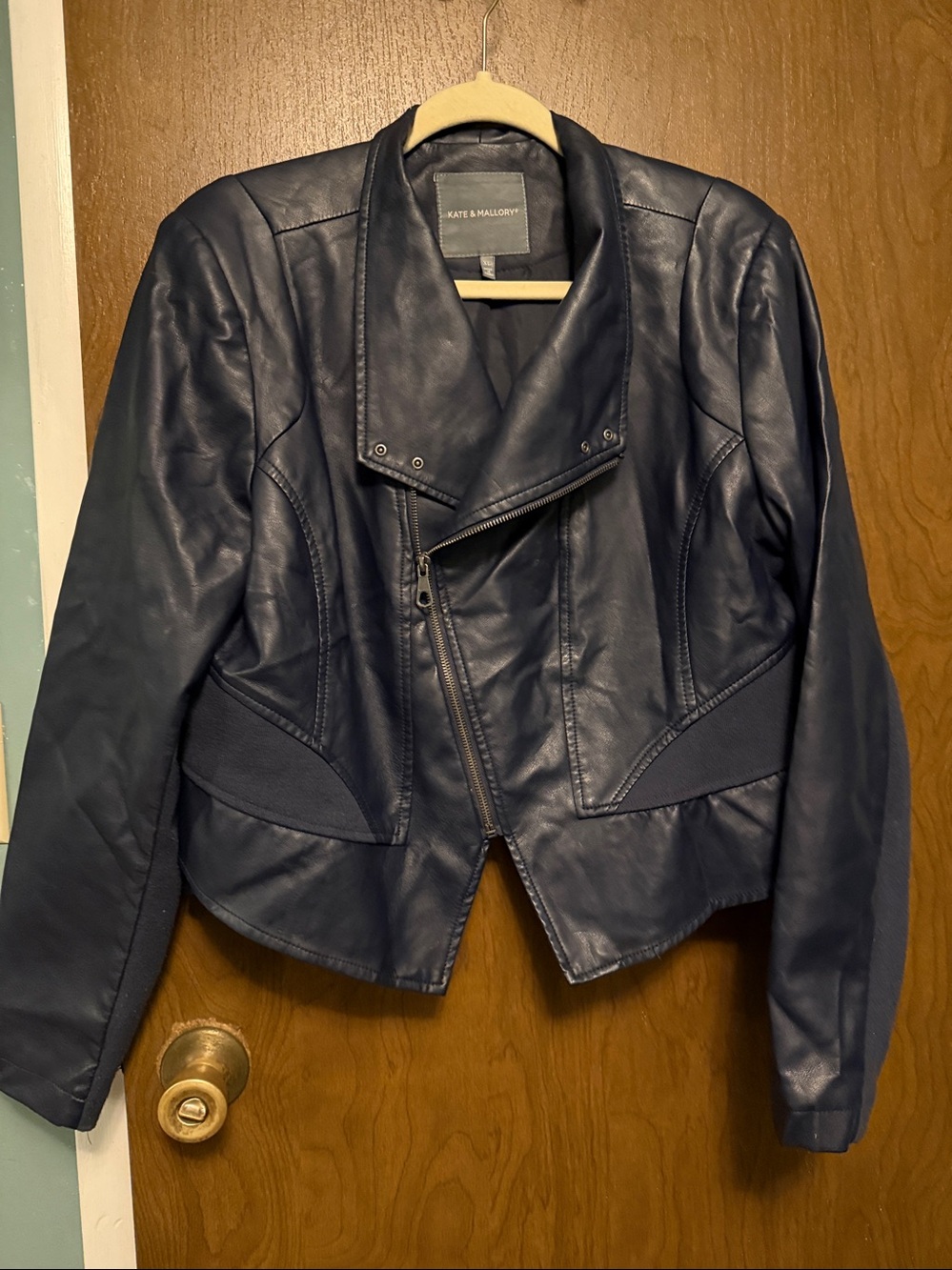 Kate & Mallory Navy Faux Leather Asymmetrical Moto Jacket XL
